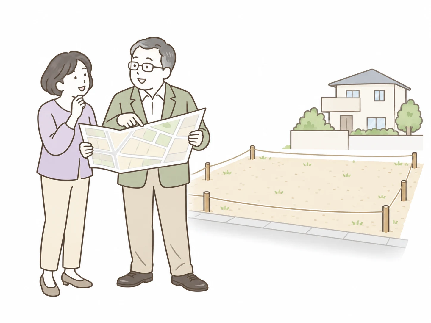 土地と建物を、総予算からの相談をするイラスト